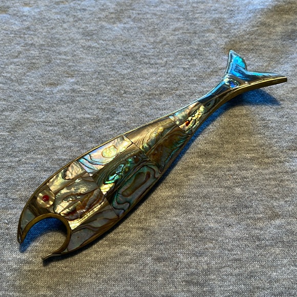 Brass & Abalone Mid Century Bottle Opener - Picture 1 of 7